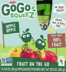 GoGo squeeZ Apple Apple Applesauce and Fruit Puree Pouches, 3.2 oz (4 Pack)