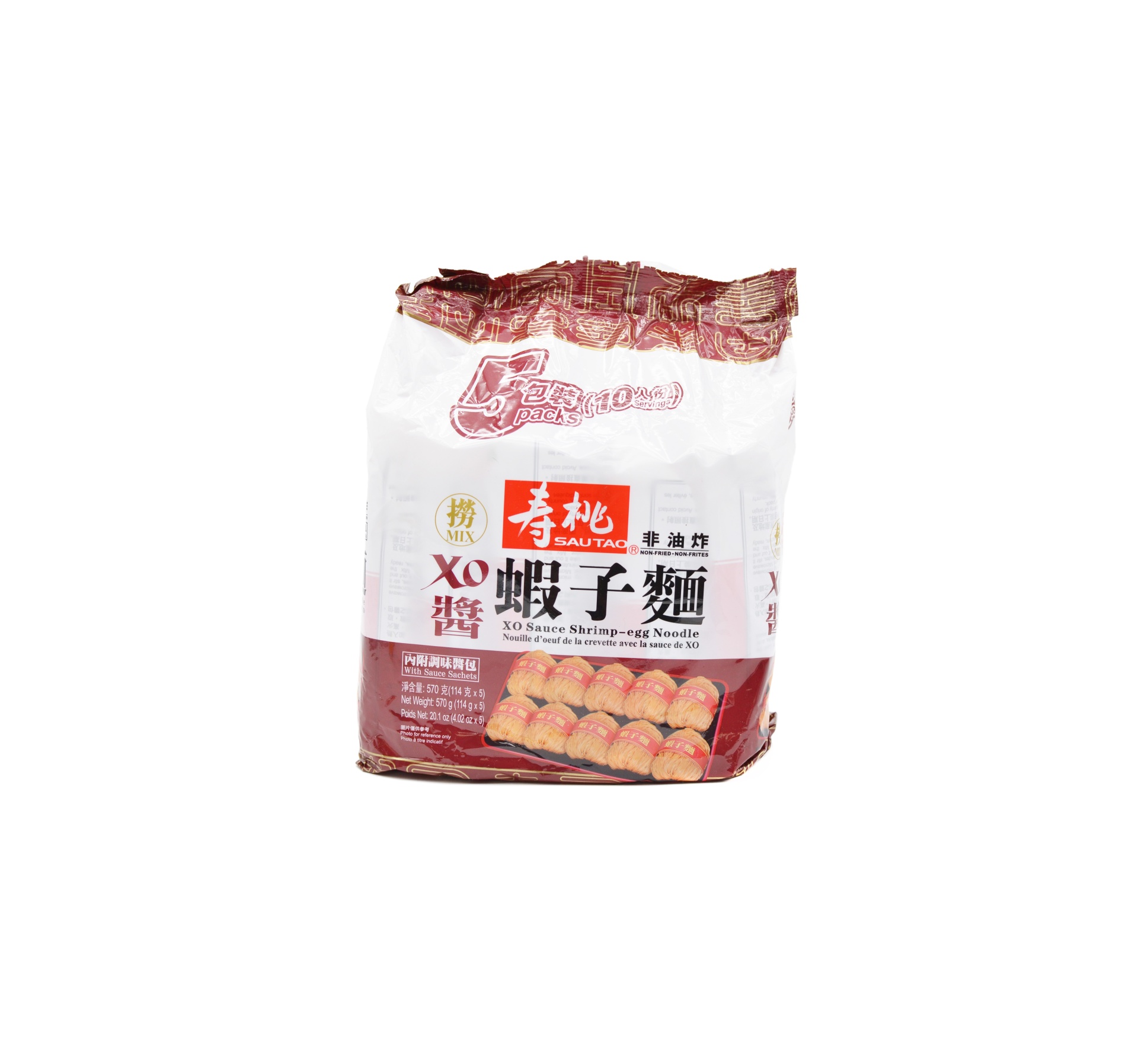 slide 1 of 1, Sautao Xo Shrimp-egg Noodle 5pk, 570 gram