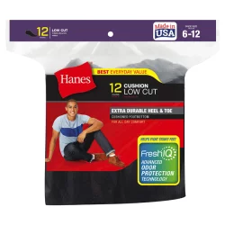Hanes Men's Low Cut Socks Black, 8-12