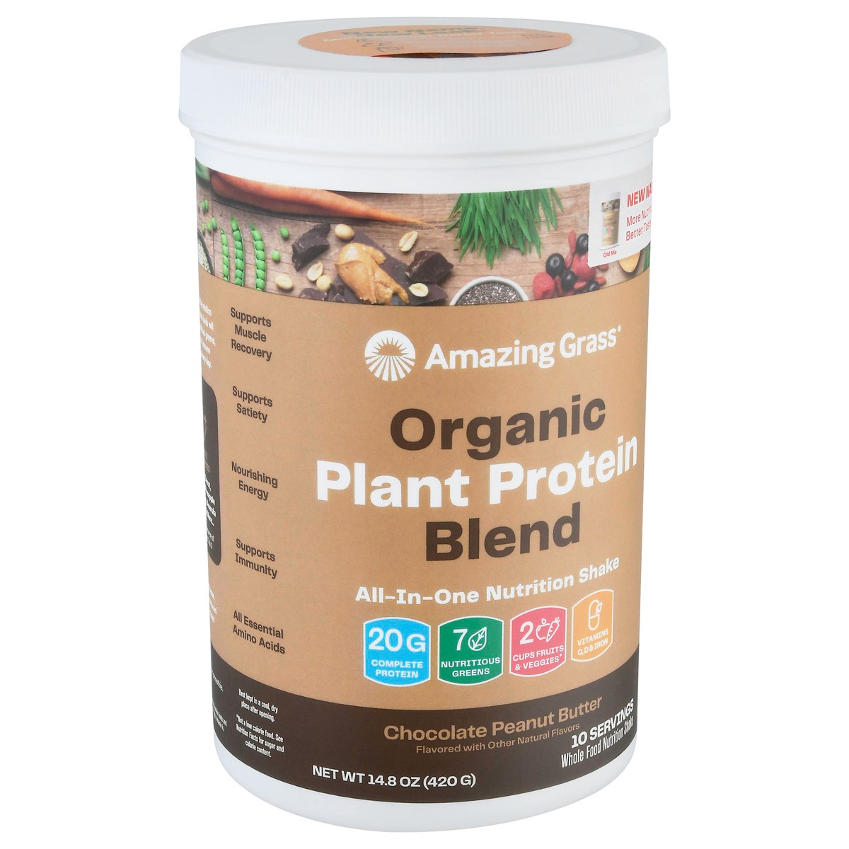 slide 3 of 9, Amazing Grass Organic Plant Protein blend Chocolate Peanut Butter All-In-One Nutrition Shake 14.8 oz, 1 ct