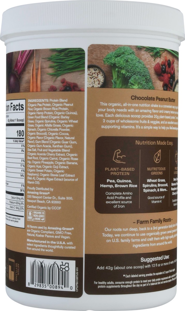 slide 4 of 9, Amazing Grass Organic Plant Protein blend Chocolate Peanut Butter All-In-One Nutrition Shake 14.8 oz, 1 ct