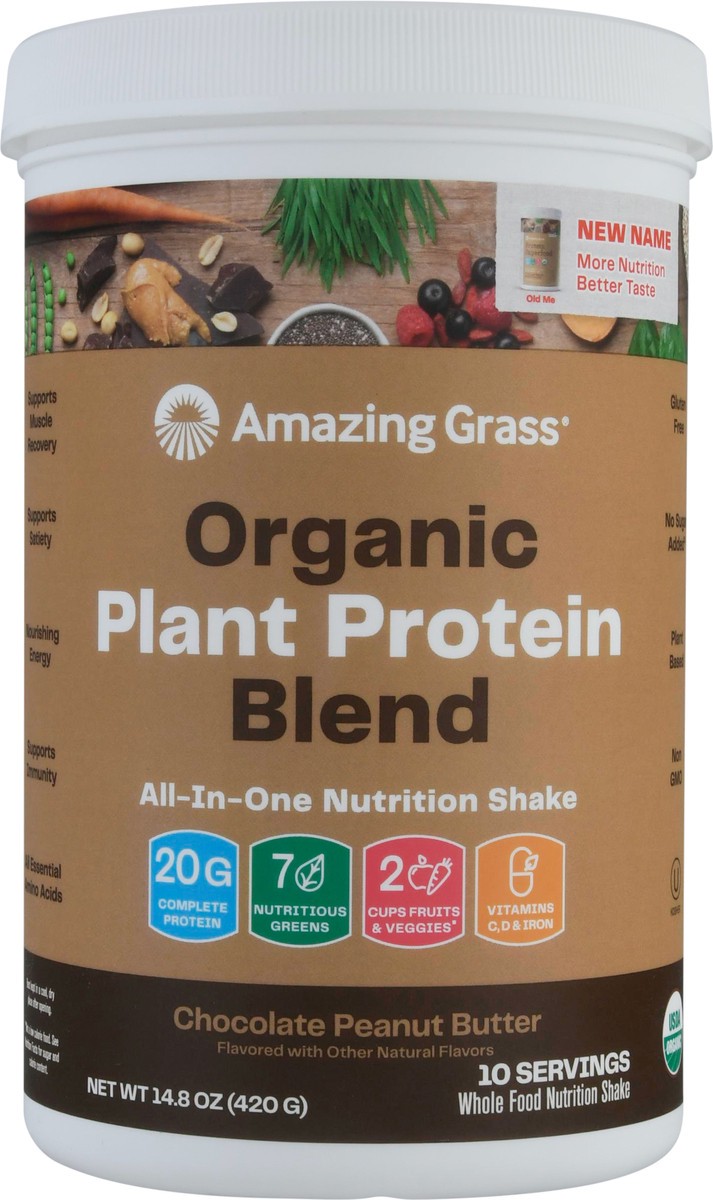 slide 1 of 9, Amazing Grass Organic Plant Protein blend Chocolate Peanut Butter All-In-One Nutrition Shake 14.8 oz, 1 ct