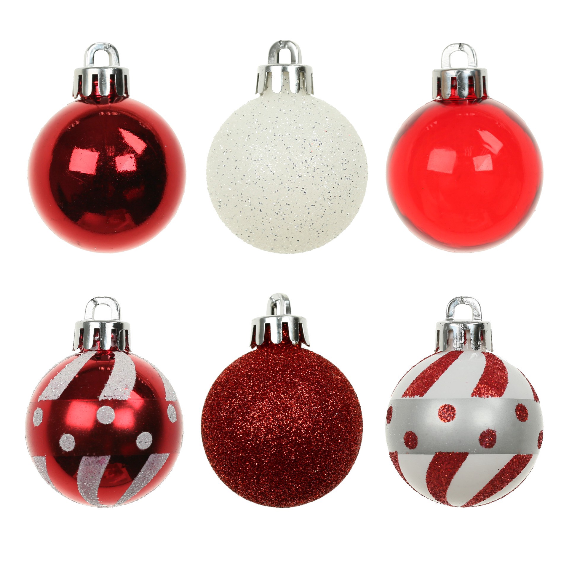 slide 2 of 3, 7 Pack 1.5" Red & White Polka Dot & Striped Shatterproof Ball Ornaments By Ashland, 7 ct