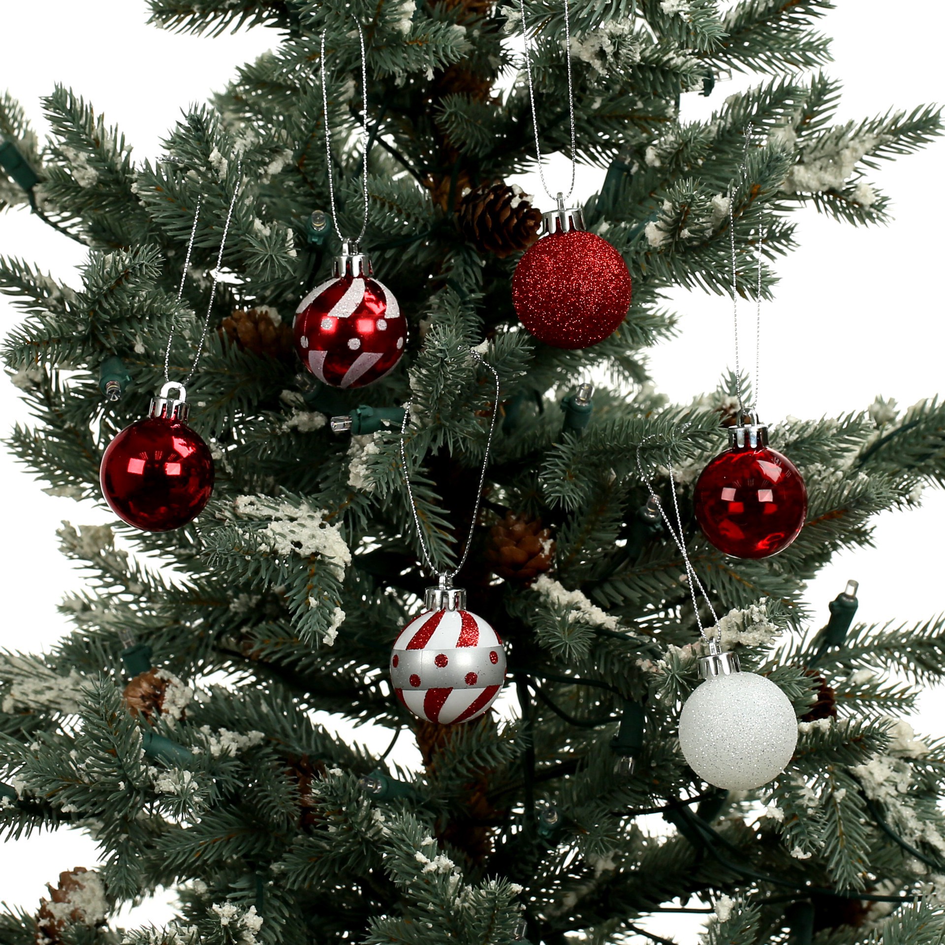 slide 3 of 3, 7 Pack 1.5" Red & White Polka Dot & Striped Shatterproof Ball Ornaments By Ashland, 7 ct