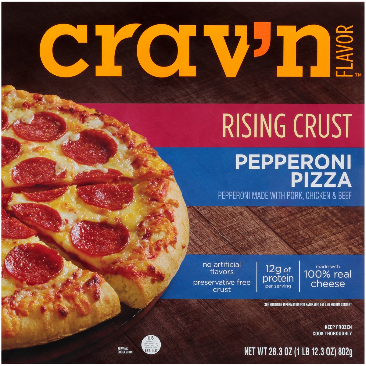 slide 1 of 10, Crav'n Flavor Pepperoni Rising Crust Pizza, 28.3 oz