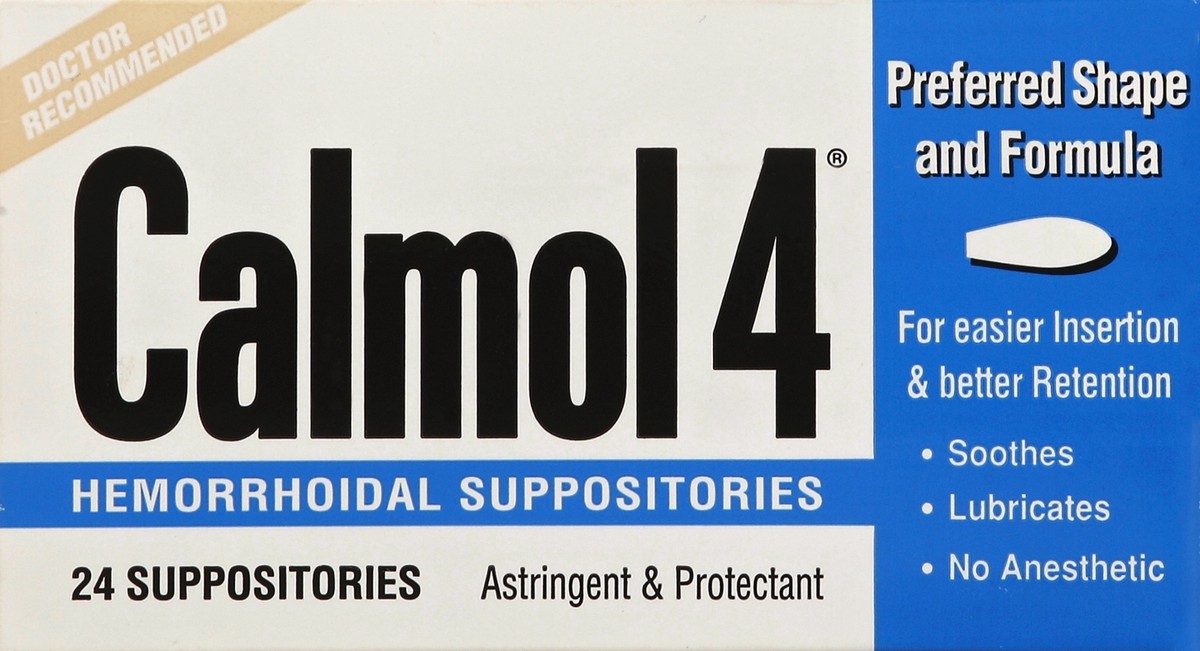 slide 1 of 5, Calmol 4 Hemorrhoidal Suppositories, 24 pk, 24 ct