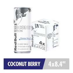 Red Bull Coconut Edition Energy Drink, Coconut Berry, 80mg Caffeine, 8.4 fl oz, Pack of 4 Cans