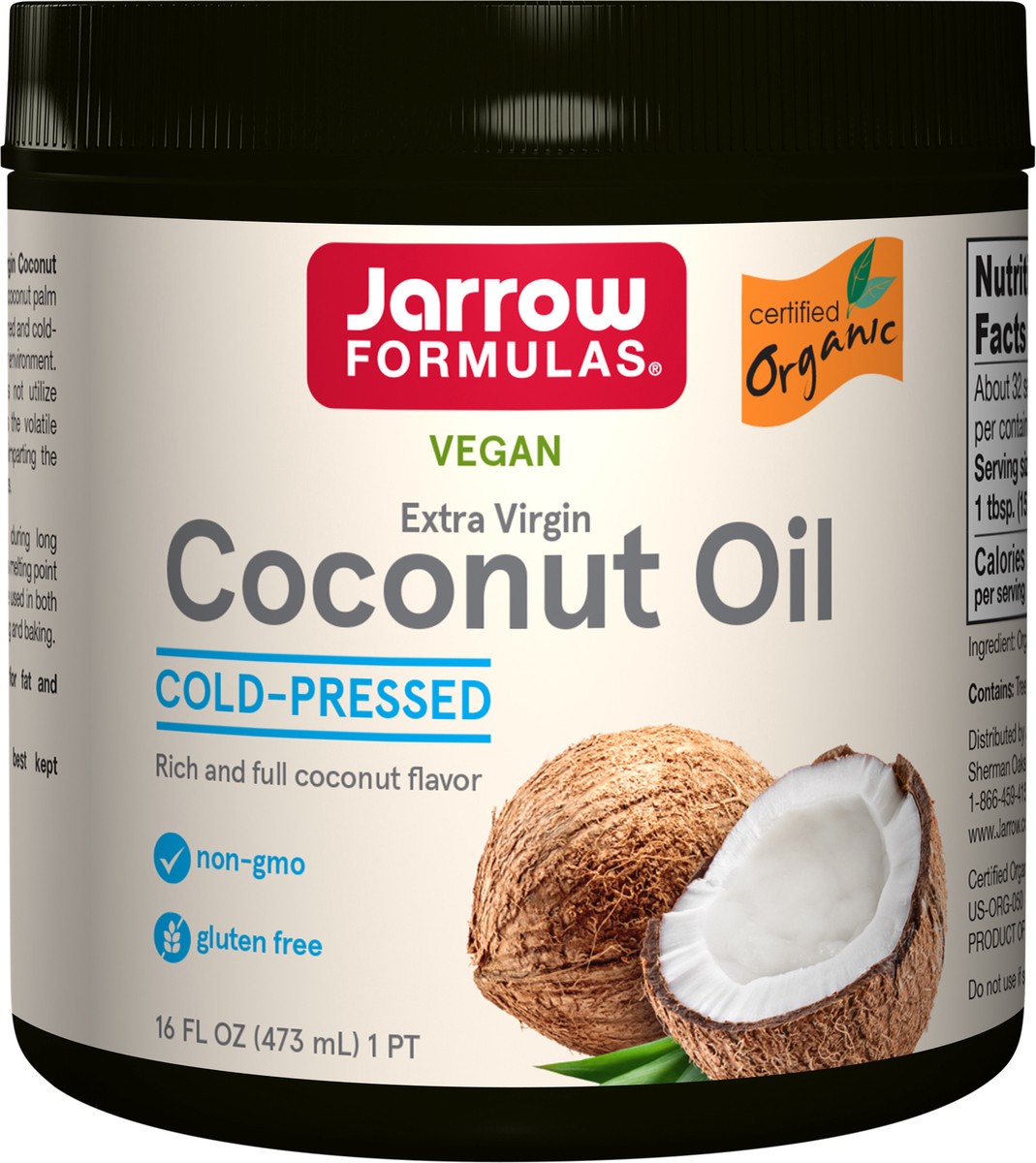 slide 2 of 2, Jarrow Formulas Extra Virgin Organic Coconut Oil - 16 fl oz - Rich & Full Coconut Flavor - Unrefined & Cold-Pressed - Solvent Free - Ideal for Cooking & Baking , 16 fl oz