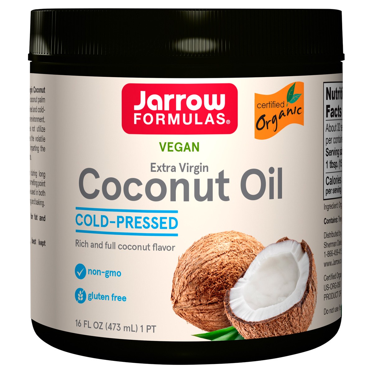 slide 1 of 2, Jarrow Formulas Extra Virgin Organic Coconut Oil - 16 fl oz - Rich & Full Coconut Flavor - Unrefined & Cold-Pressed - Solvent Free - Ideal for Cooking & Baking , 16 fl oz