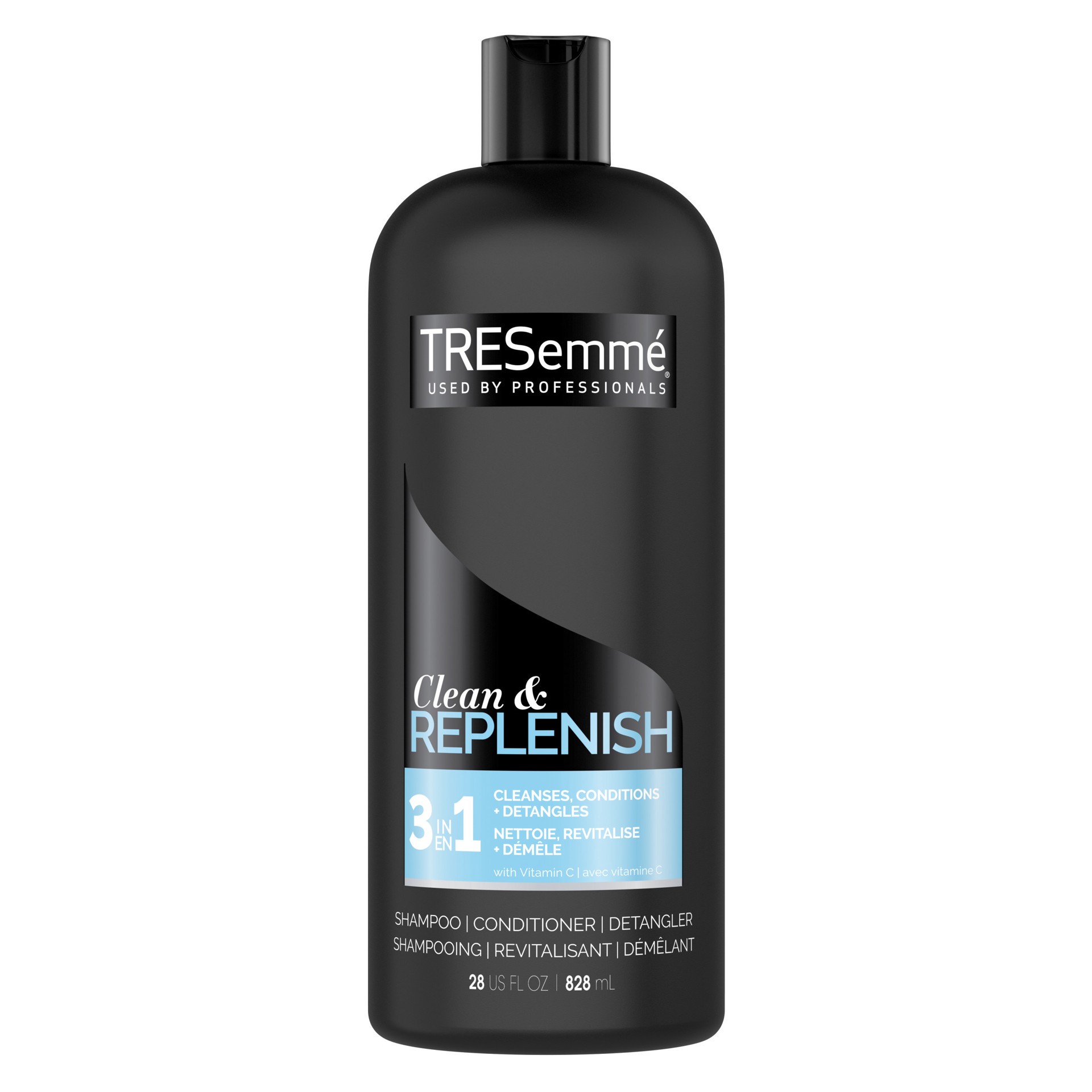 slide 1 of 3, TRESemmé 3-in-1 Shampoo, Conditioner, & Detangler Clean & Replenish, 28 oz, 28 fl oz