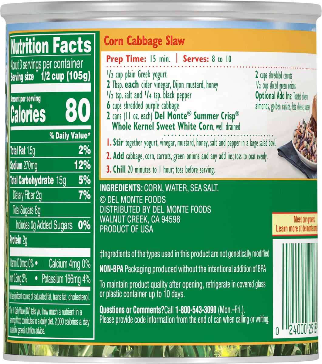 slide 6 of 10, Del Monte Summer Crisp Whole Kernel White Corn, 11 oz Can, 11 oz