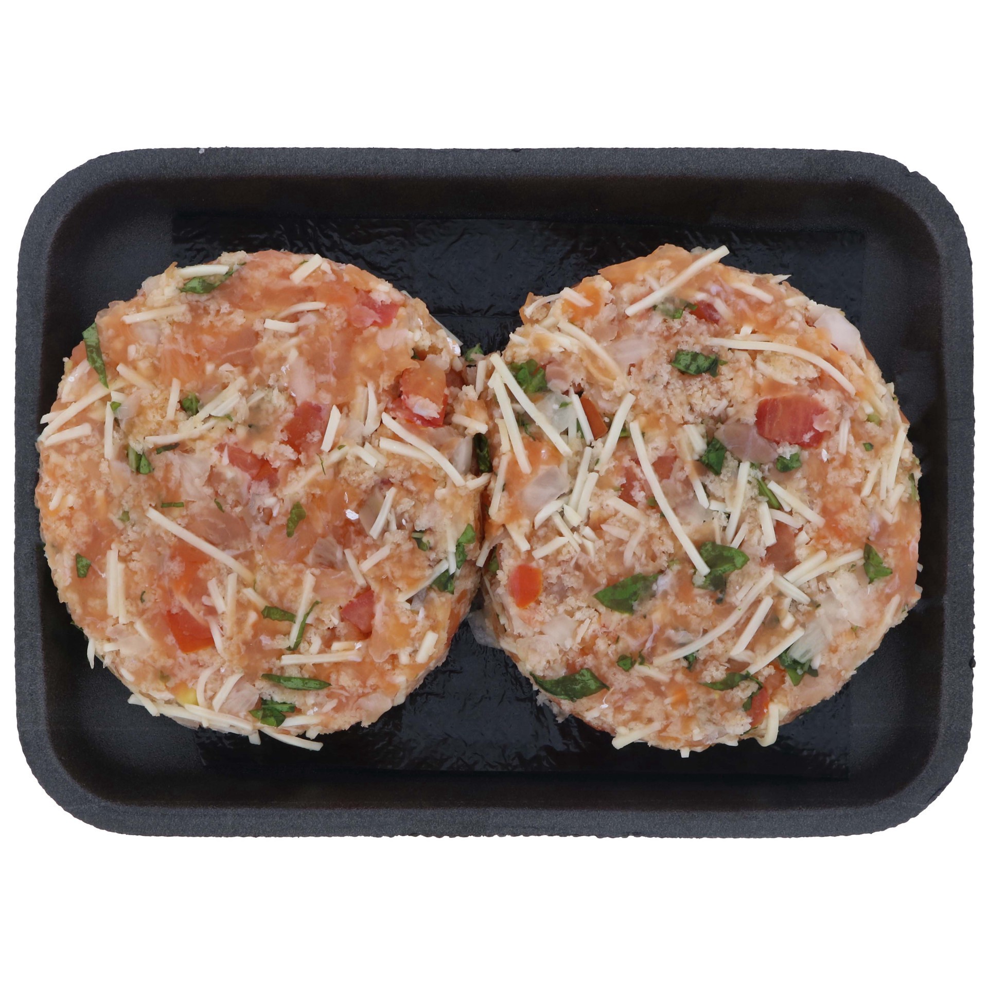 slide 1 of 1, H-E-B Fish Market Salmon Burger Patties - Bruschetta, 2 ct