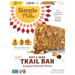 Simple Mills Nut & Seed Toasted Almond Pecan Trail Bar, 5 - 1.58 oz Bars