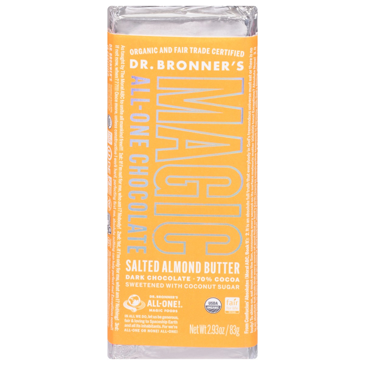 slide 1 of 9, Dr. Bronner's Chocolate Salted Almond Butter Bar, 2.93 oz