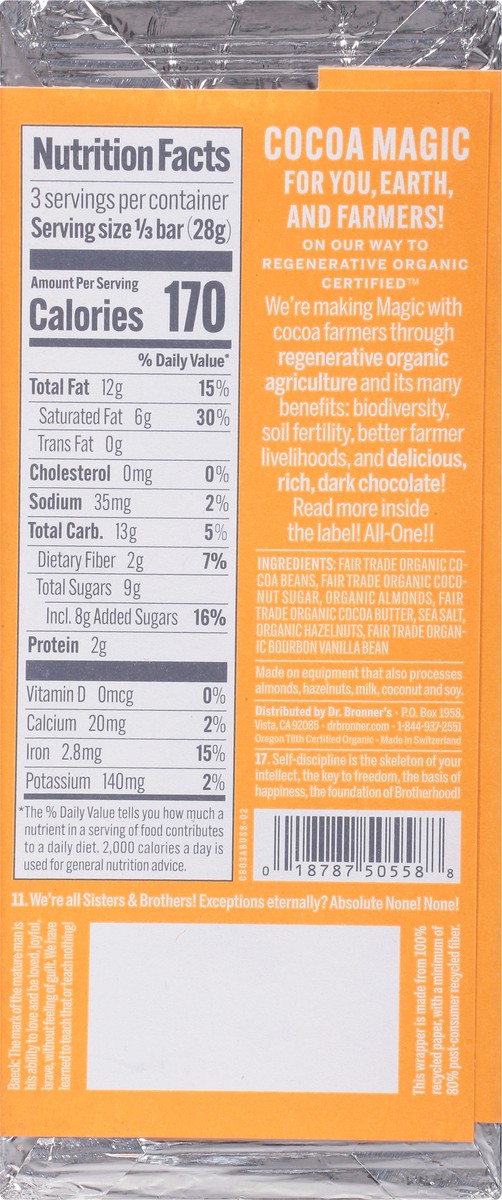 slide 7 of 9, Dr. Bronner's Chocolate Salted Almond Butter Bar, 2.93 oz