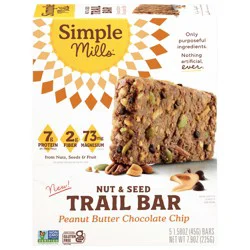 Simple Mills Nut & Seed Trail Bars, Peanut Butter Chocolate Chip, 5-1.58 oz Bars
