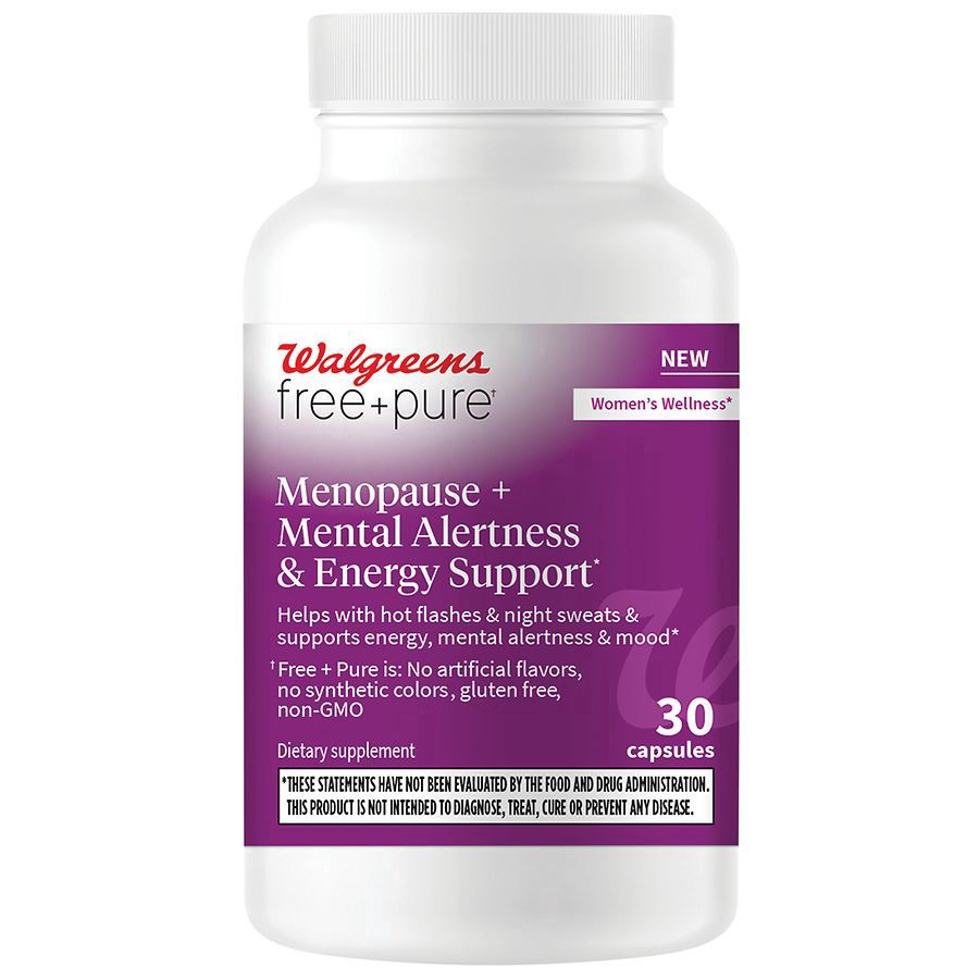 slide 1 of 4, Walgreens Free & Pure Menopause + Mental Alertness and Energy Capsules, 30 ct