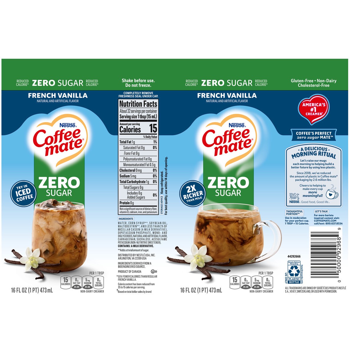 slide 4 of 11, Coffee mate French Vanilla Zero Sugar Liquid Coffee Creamer, 16 oz