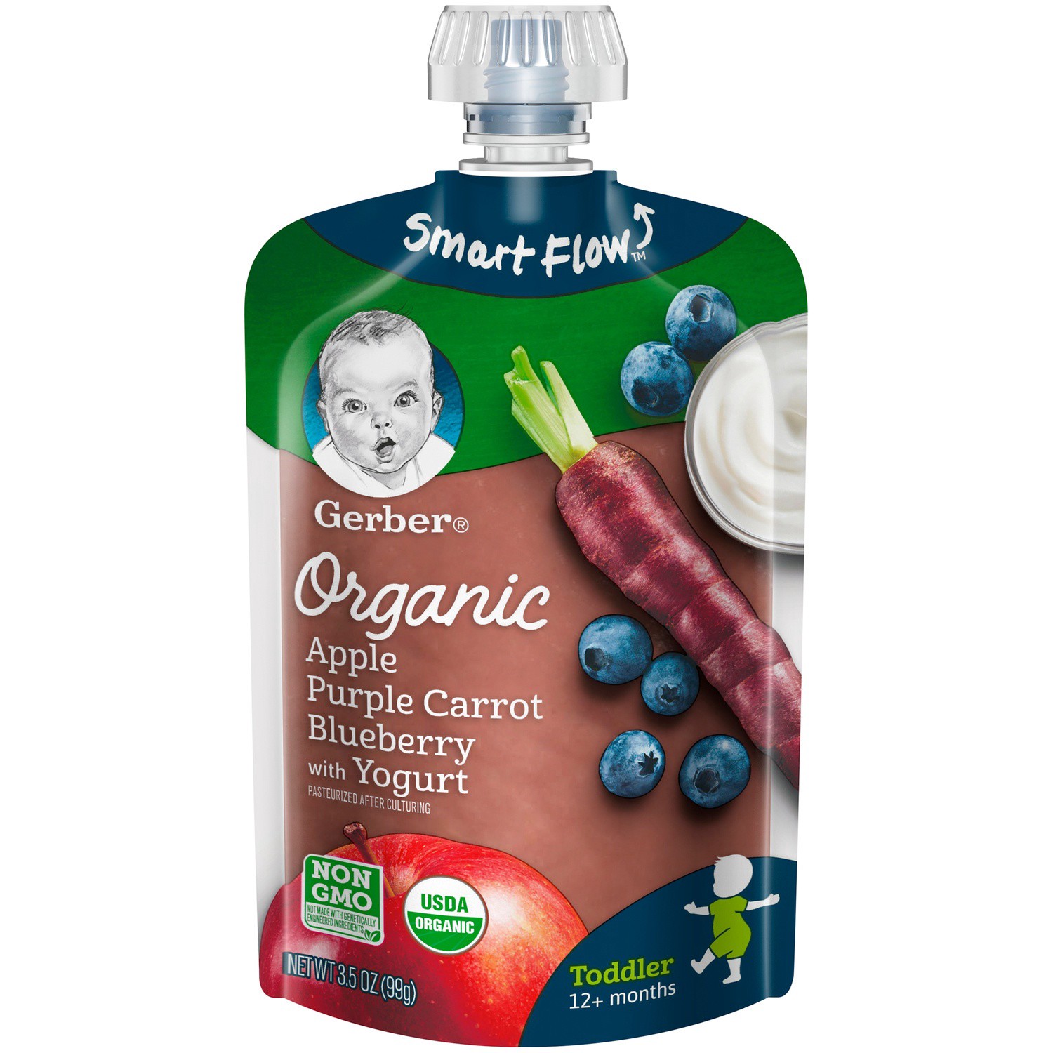 slide 7 of 7, Gerber Graduates Organic for Toddler Yogurt Toddler Food, Apple Purple Carrot Blueberry, 3.5 oz Pouch, 3.5 oz
