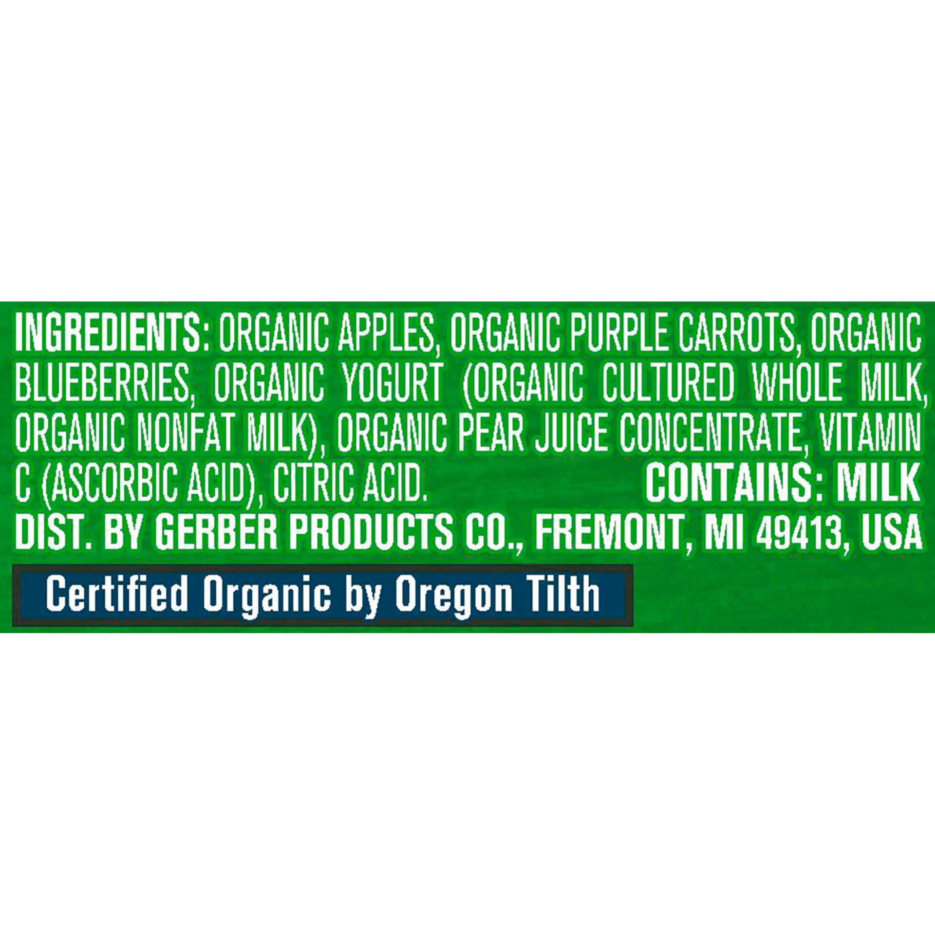 slide 4 of 7, Gerber Graduates Organic for Toddler Yogurt Toddler Food, Apple Purple Carrot Blueberry, 3.5 oz Pouch, 3.5 oz