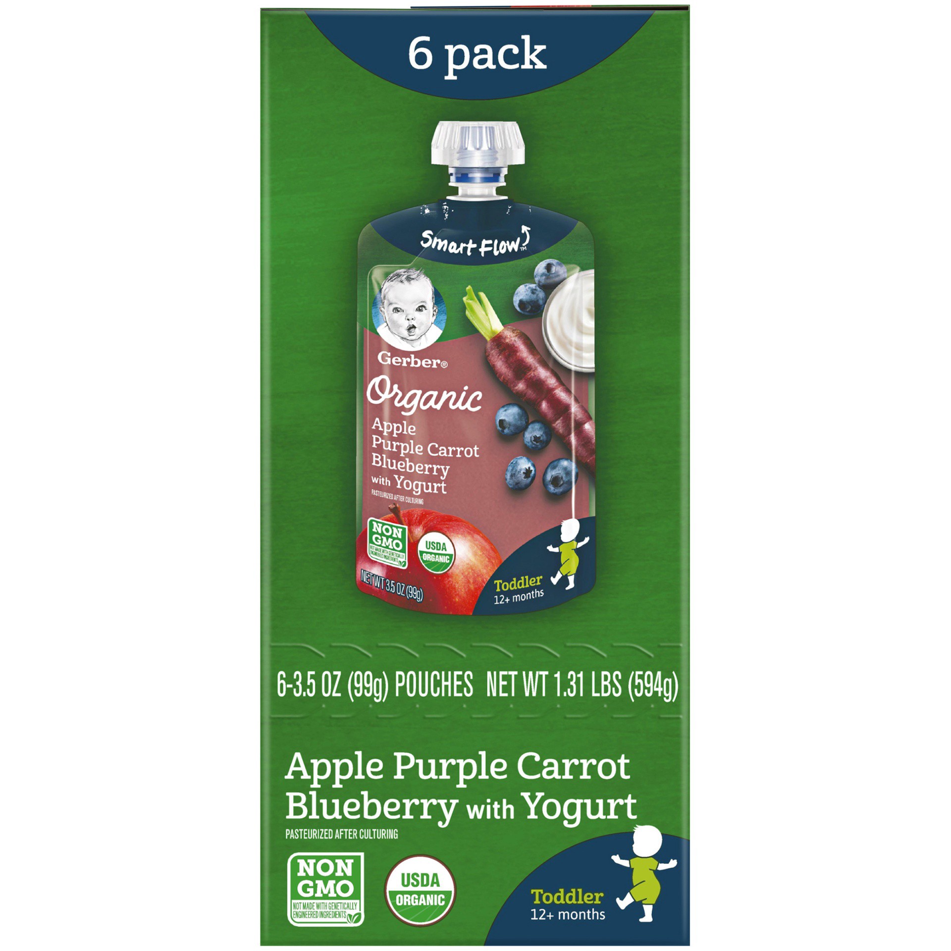 slide 3 of 7, Gerber Graduates Organic for Toddler Yogurt Toddler Food, Apple Purple Carrot Blueberry, 3.5 oz Pouch, 3.5 oz