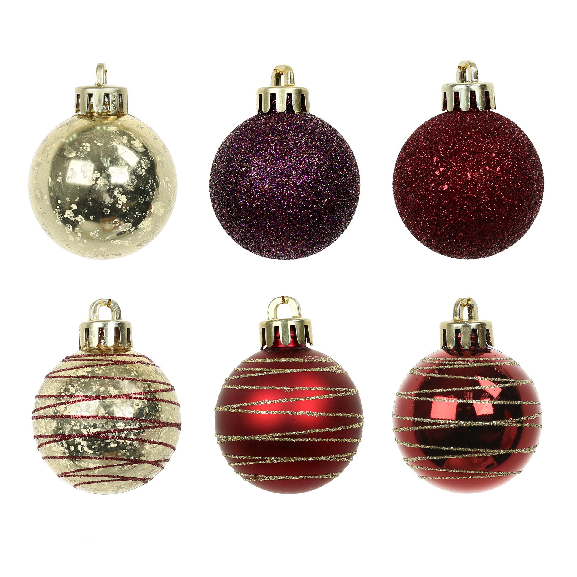 slide 2 of 3, 7 Pack 1.5" Burgundy, Red & Gold Shatterproof Ball Ornaments By Ashland, 7 ct