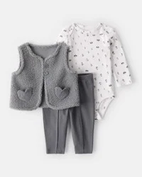 Carter's Carters Baby Girl 3-Piece Sherpa Vest Outfit Set - Grey Grey 24M