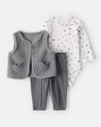 Carter's Carters Baby Girl 3-Piece Sherpa Vest Outfit Set - Grey Grey 24M