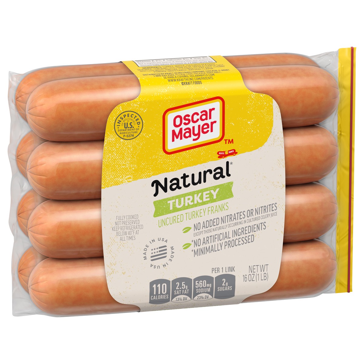slide 5 of 9, Oscar Mayer Natural Uncured Turkey Franks Hot Dogs, 8 ct. Pack, 8 ct; 16 oz