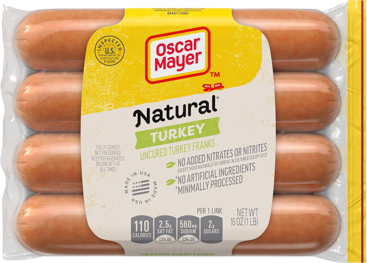 slide 6 of 9, Oscar Mayer Natural Uncured Turkey Franks Hot Dogs, 8 ct. Pack, 8 ct; 16 oz