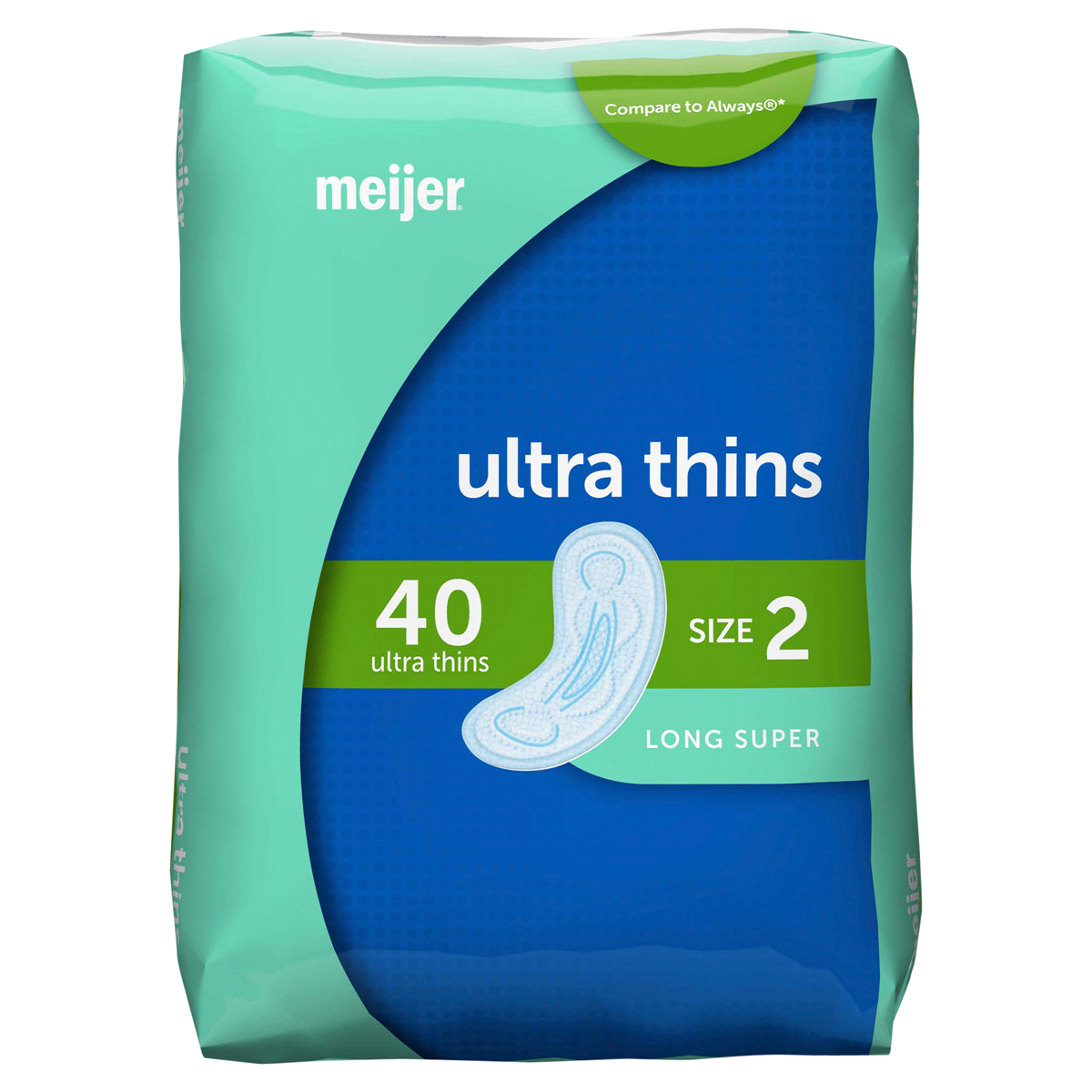 slide 1 of 1, Meijer Ultra Thin No Wings, Long Super Absorbency, Size 2, 40 ct