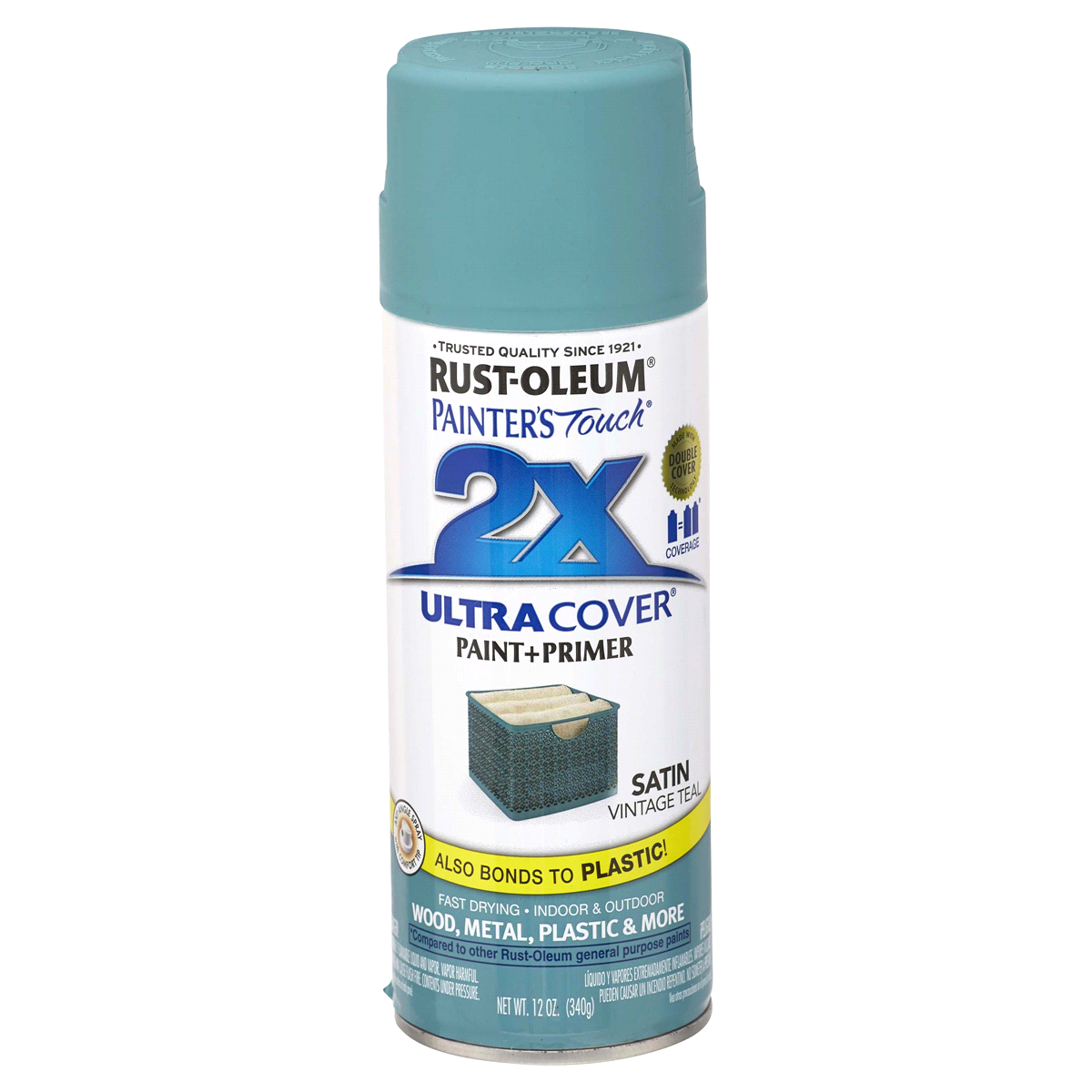 slide 1 of 9, Rust-Oleum Painter’s Touch 2X Ultra Cover Spray Paint - 316292, Satin Vintage Teal, 12 oz