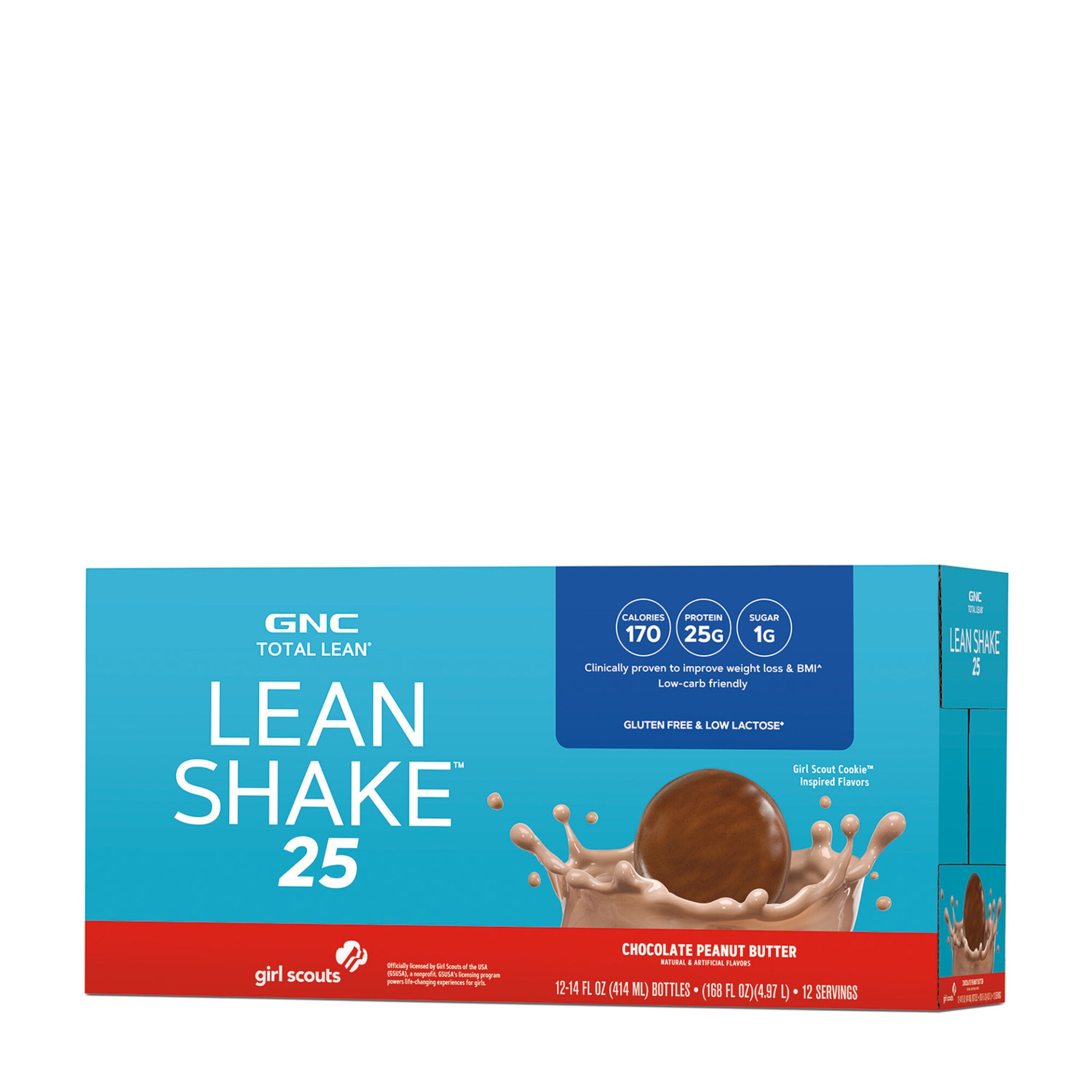 slide 1 of 1, GNC Total Lean Lean Shake 25 - Girl Scout Chocolate Peanut Butter, 12 ct