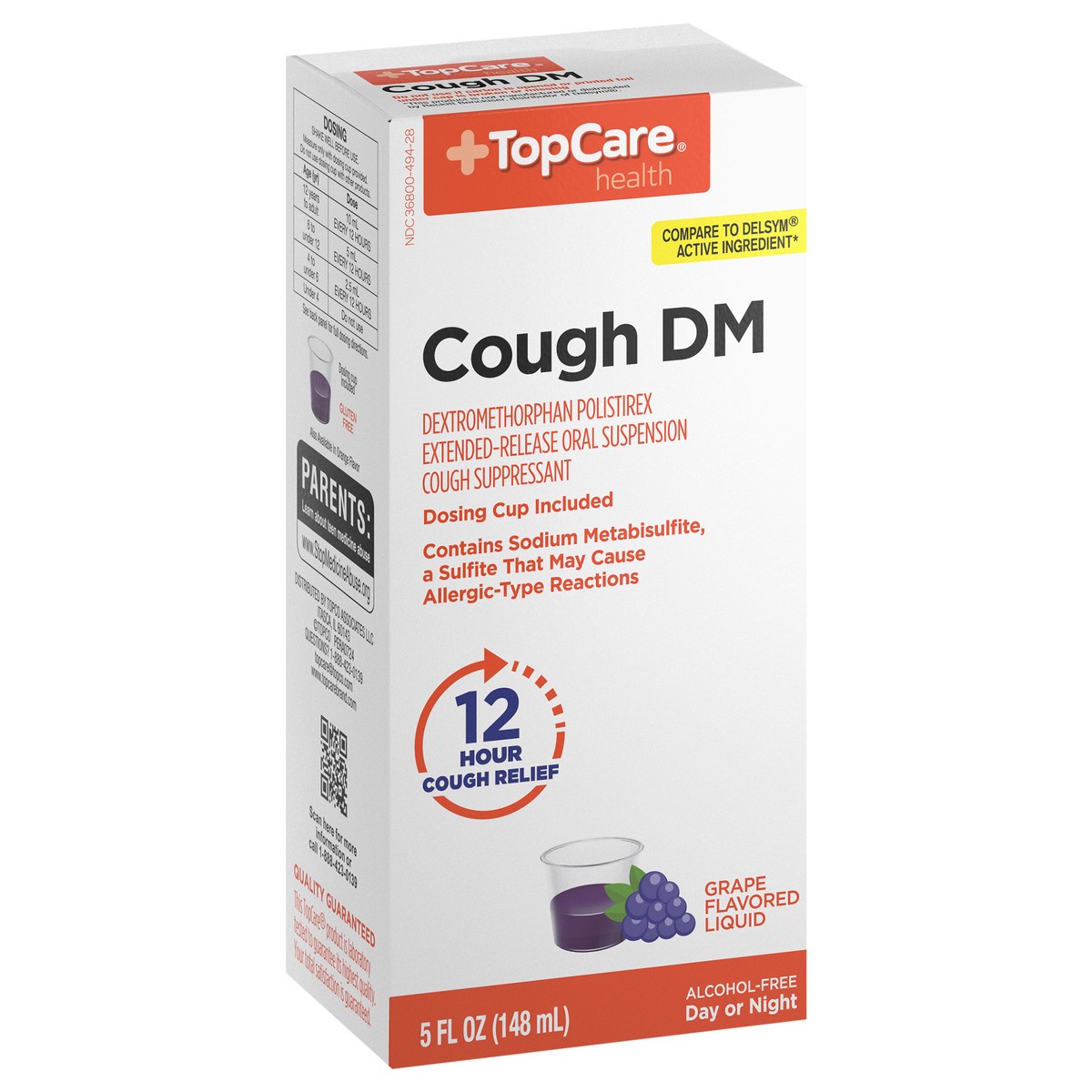 slide 4 of 4, TopCare Health 12 Hour Cough Relief Grape Flavored Liquid Cough DM 5 fl oz, 5 fl oz