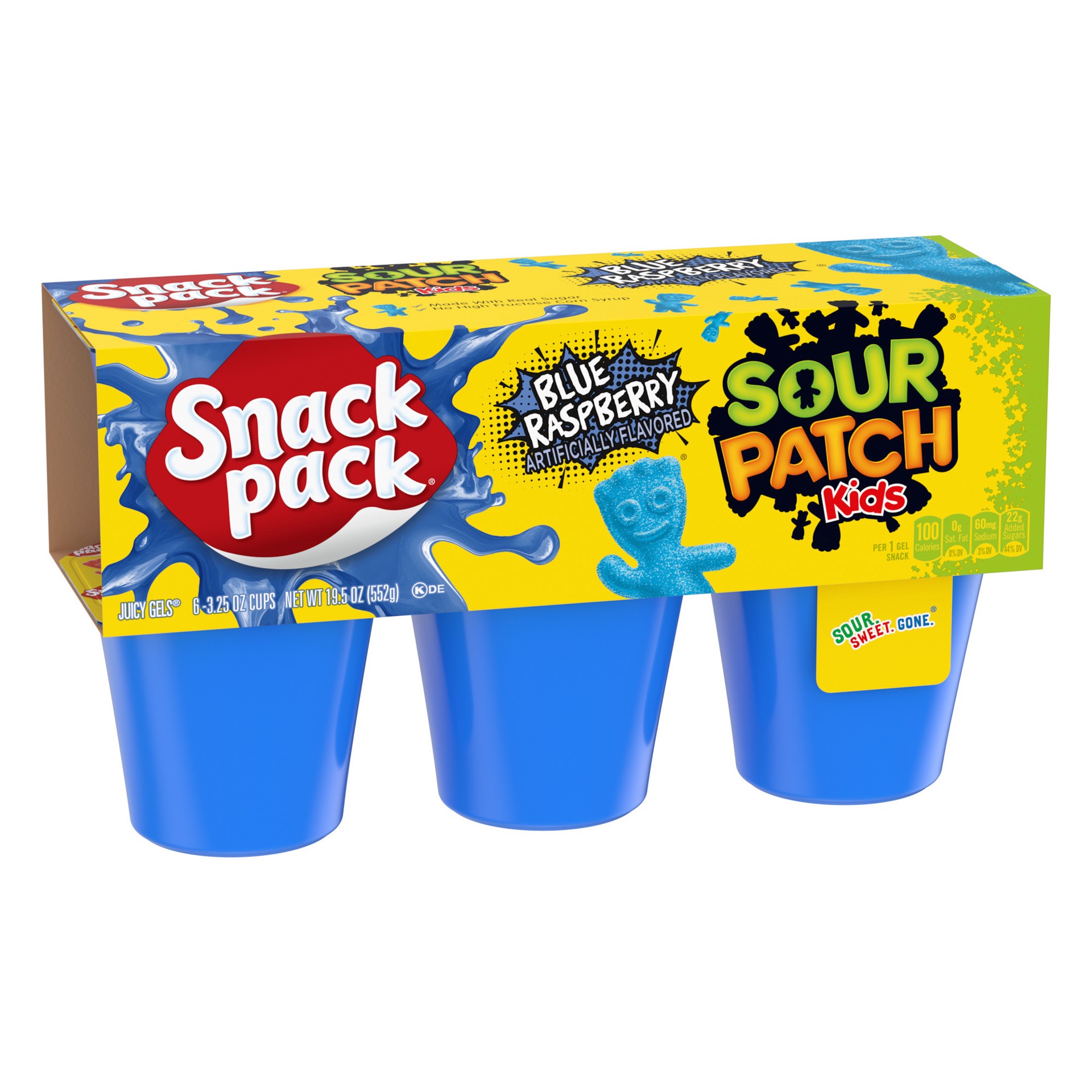 slide 4 of 5, Snack Pack Sour Patch Kids Blue Raspberry Juicy Gels 6 - 3.25 oz Cups, 6 ct