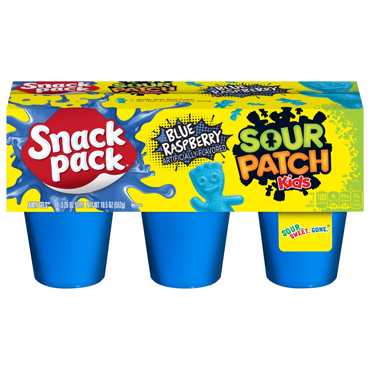 slide 1 of 5, Snack Pack Sour Patch Kids Blue Raspberry Juicy Gels 6 - 3.25 oz Cups, 6 ct