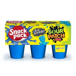 Snack Pack Sour Patch Kids Blue Raspberry Juicy Gels 6 - 3.25 oz Cups