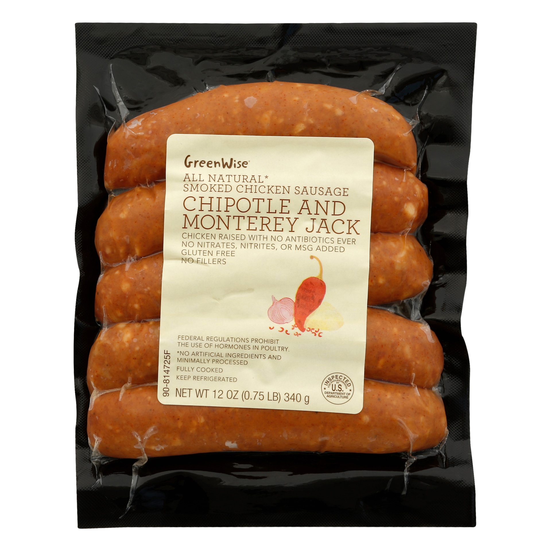 slide 1 of 1, GreenWise Chipotle and Monterey Jack Smoked Chicken Sausage, 12 oz