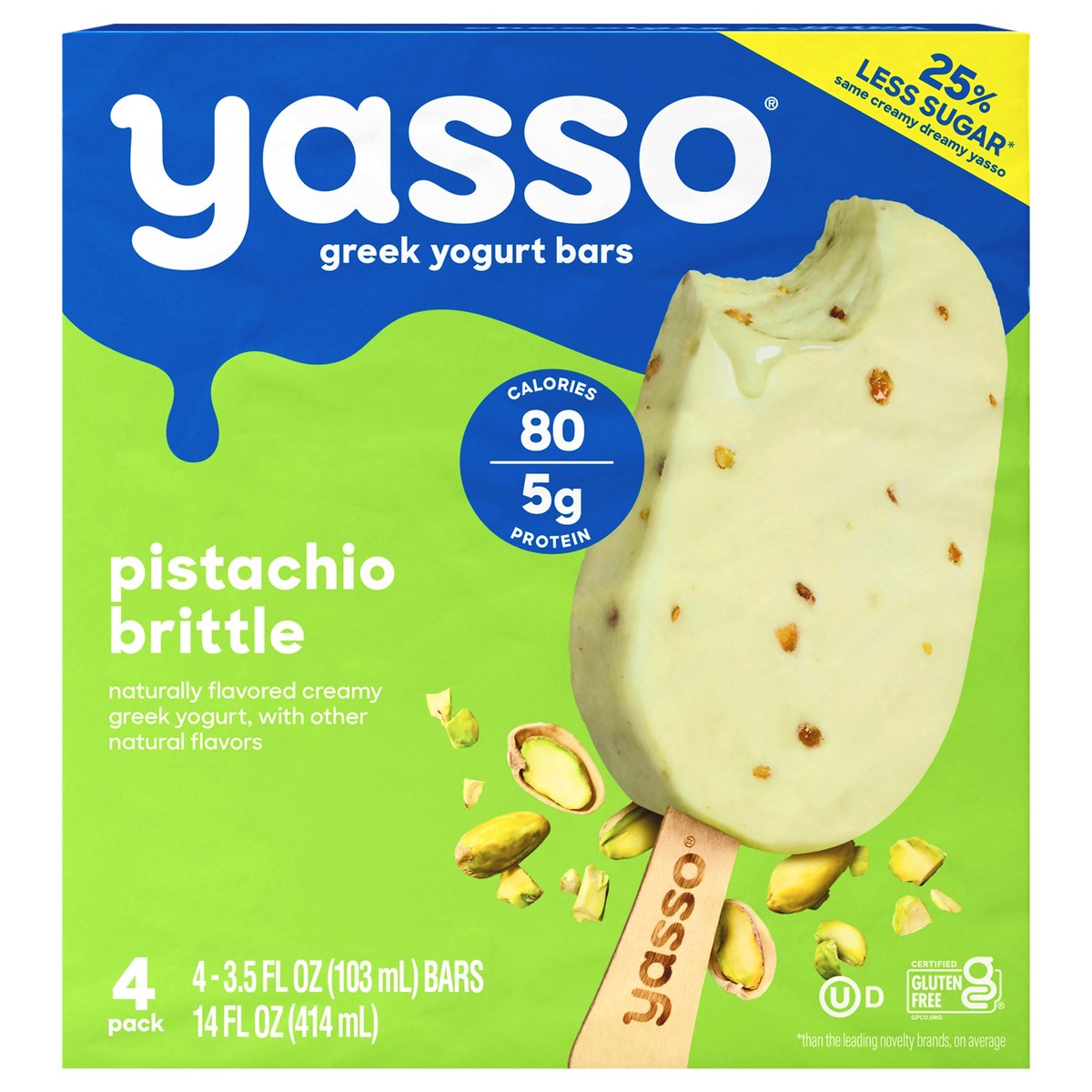 slide 1 of 9, Yasso Frozen Greek Yogurt Pistachio Brittle Bars, 4 ct