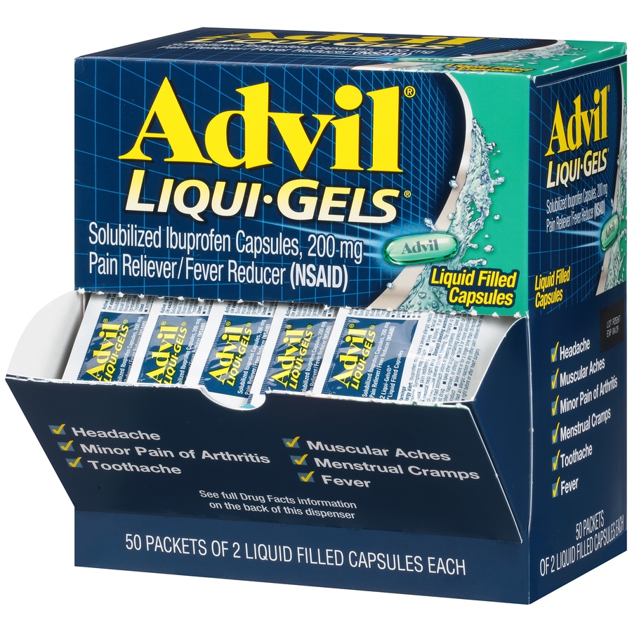 slide 4 of 7, Advil Pain And Fever Reducer Liqui-Gels 2X50 Dispenser - Ibuprofen (NSAID), 100 ct
