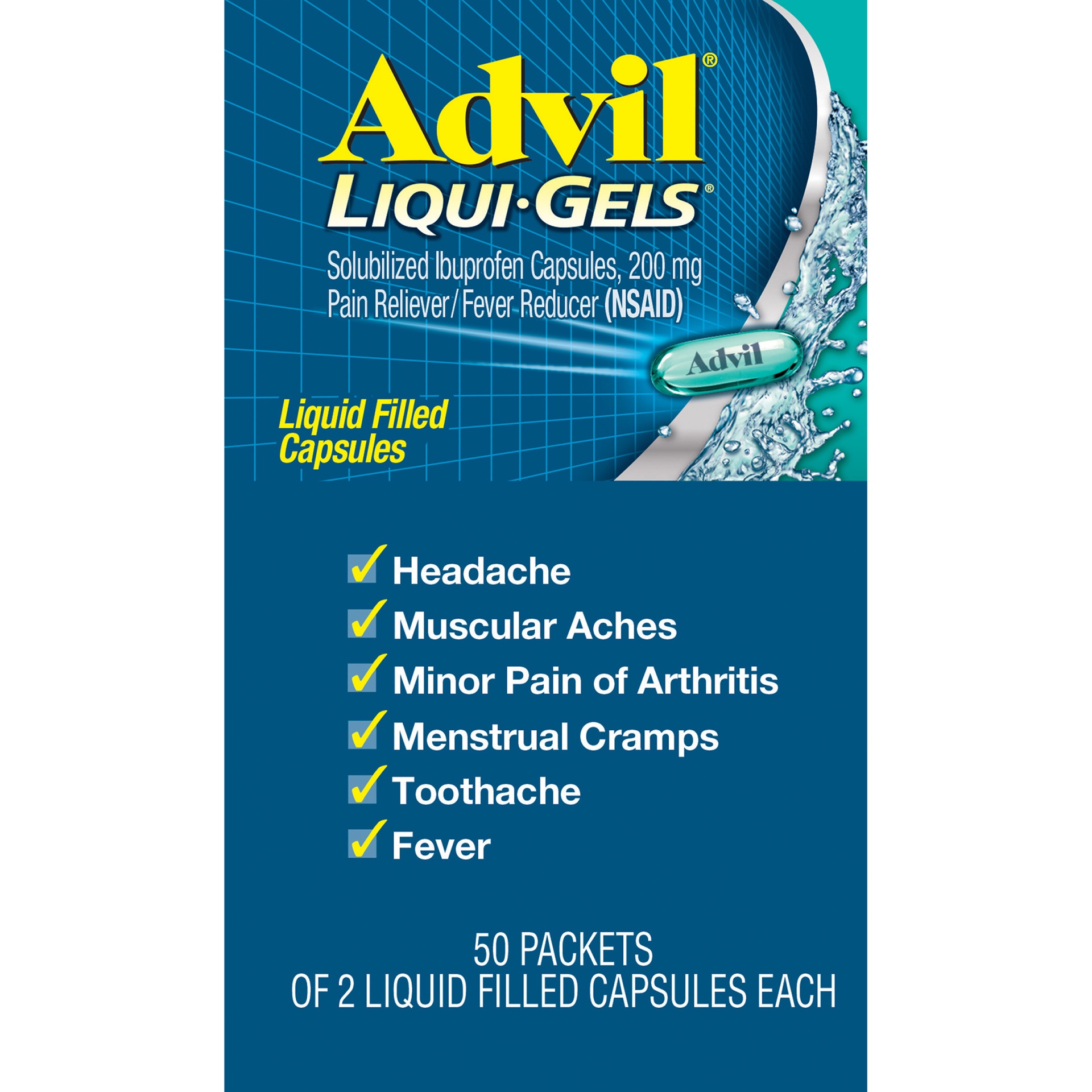 slide 5 of 7, Advil Pain And Fever Reducer Liqui-Gels 2X50 Dispenser - Ibuprofen (NSAID), 100 ct