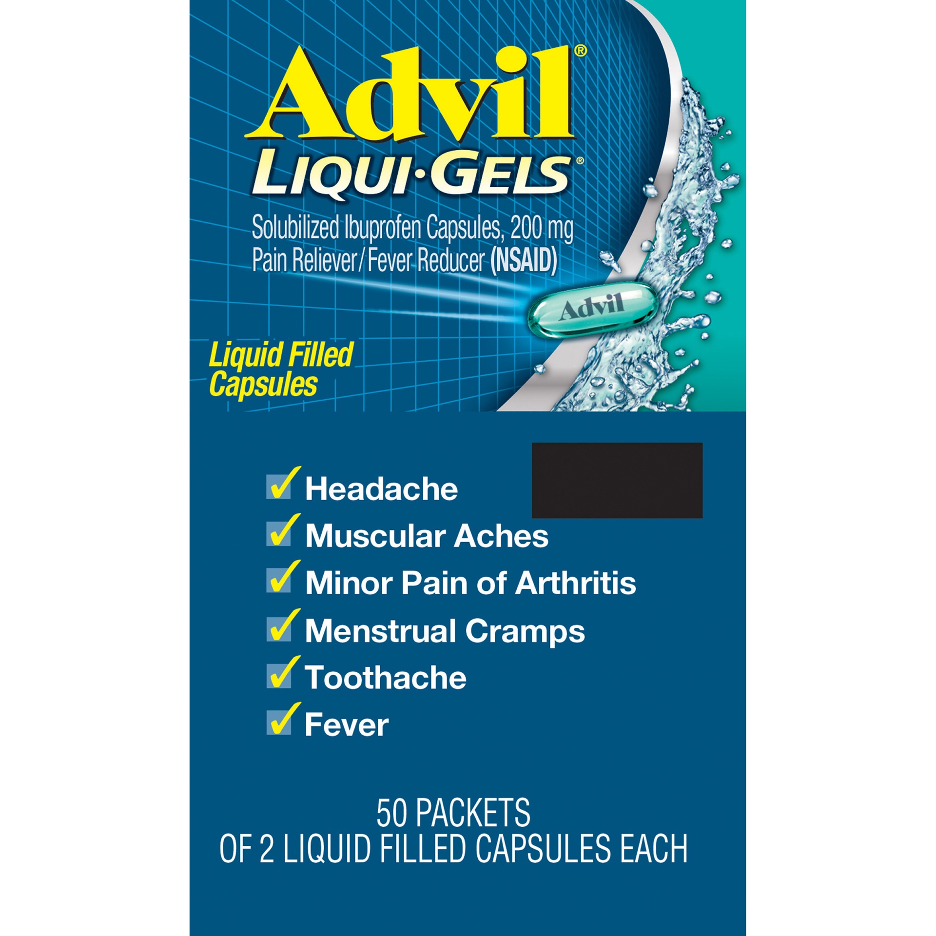 slide 6 of 7, Advil Pain And Fever Reducer Liqui-Gels 2X50 Dispenser - Ibuprofen (NSAID), 100 ct