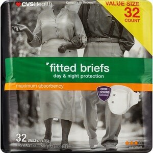 slide 1 of 1, CVS Health Fitted Briefs Maximum Absorbency, 32 Ct, 32 ct
