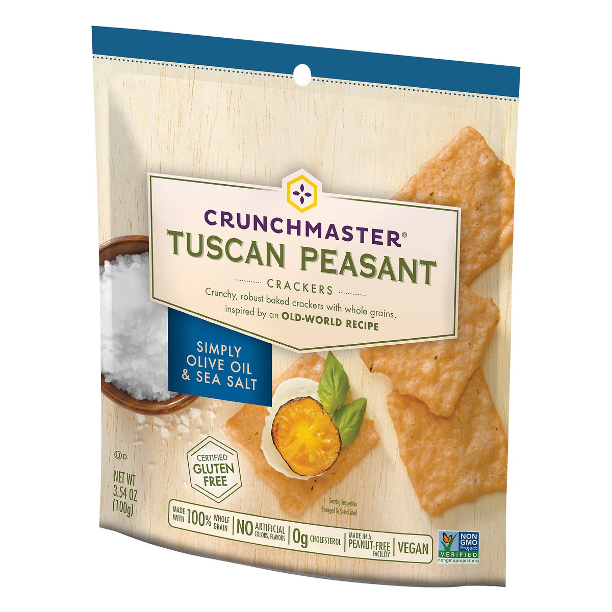 slide 3 of 5, Crunchmaster Crackers, Simply Olive Oil & Sea Salt, Tuscan Peasant, 3.54 oz