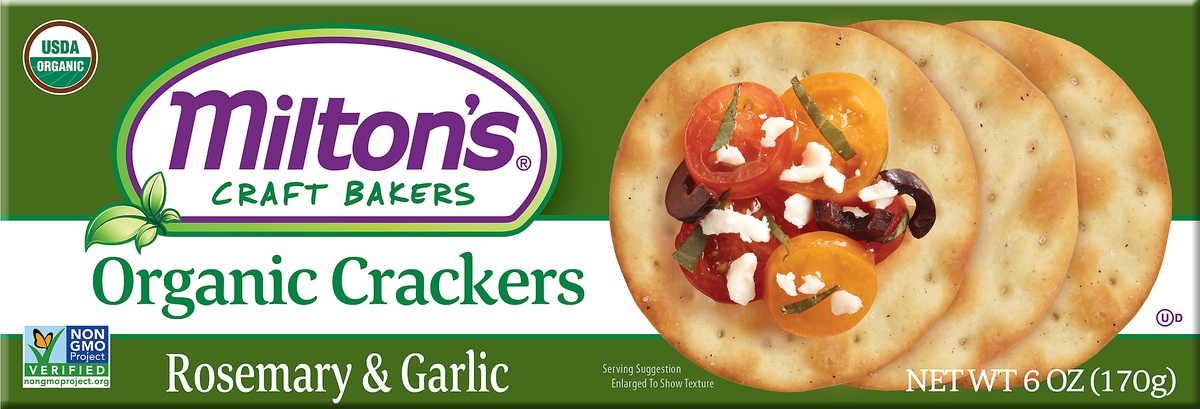 slide 7 of 9, Milton's Organic Crackers, Rosemary And Garlic, 6 oz