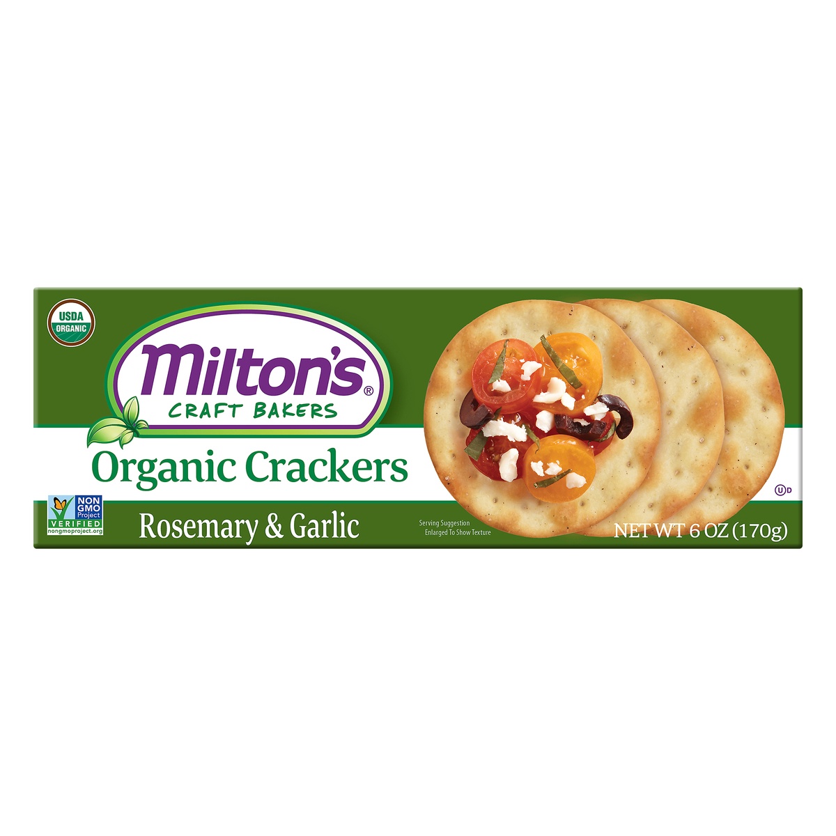 slide 9 of 9, Milton's Organic Crackers, Rosemary And Garlic, 6 oz