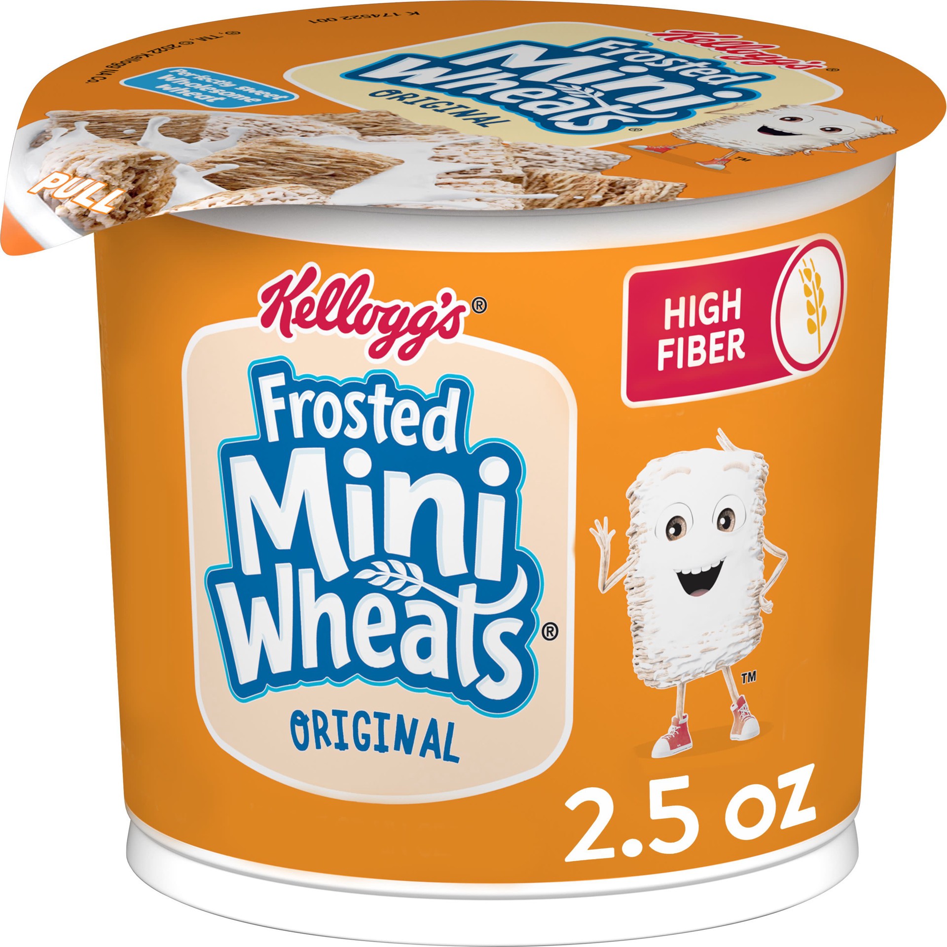 slide 1 of 5, Frosted Mini-Wheats Kellogg's Frosted Mini-Wheats Cold Breakfast Cereal Cup, High-Fiber, Whole Grain, Original, 2.5oz Cup, 1 Cup, 2.5 oz