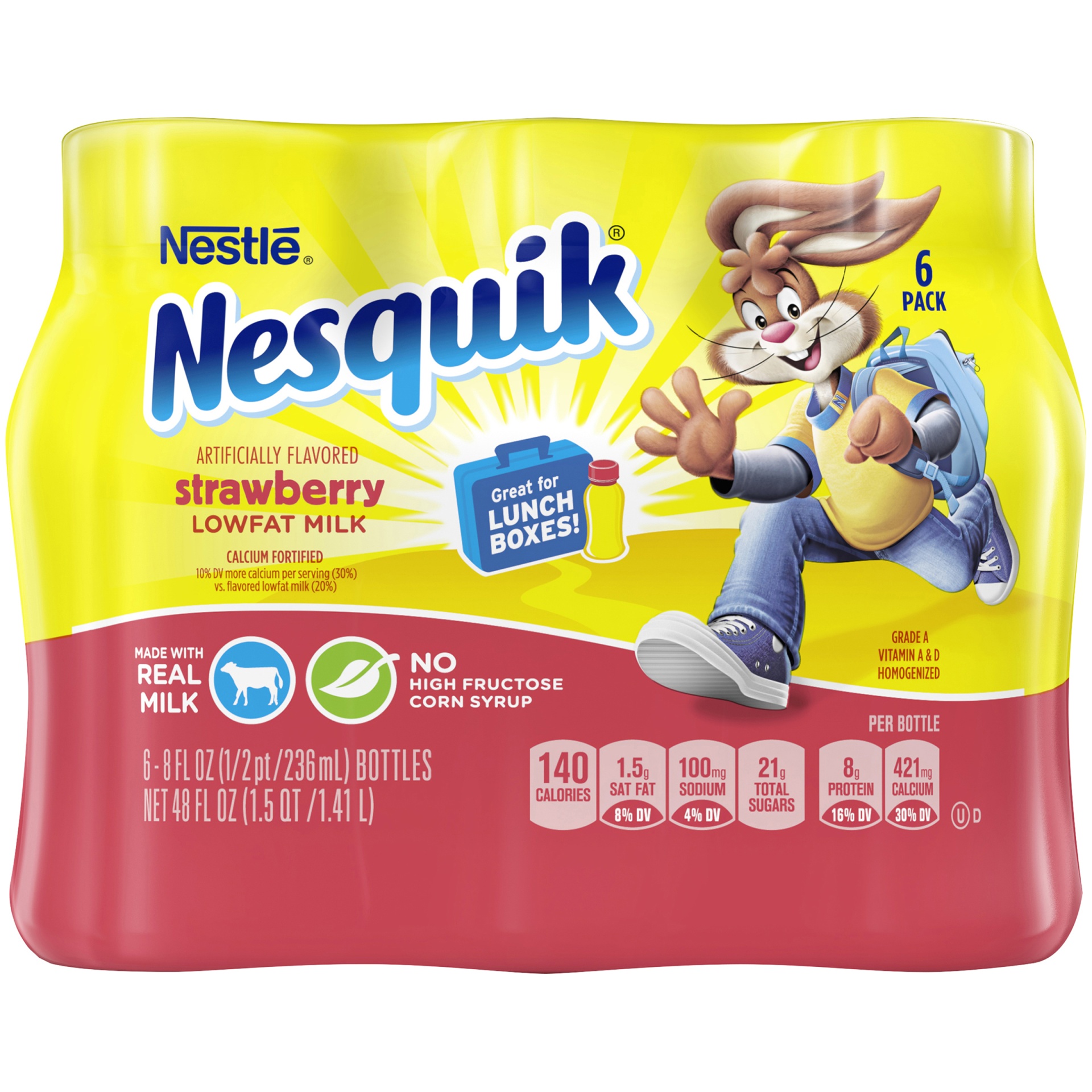 slide 1 of 8, Nesquik Strawberry Ready To Drink Low Fat Milk, 48 oz