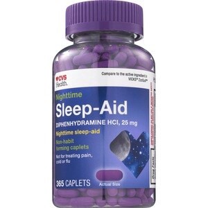 slide 1 of 1, CVS Health Nighttime Sleep Aid Diphenhydramine Hci 25 Mg Caplets, 365 Ct, 1 ct