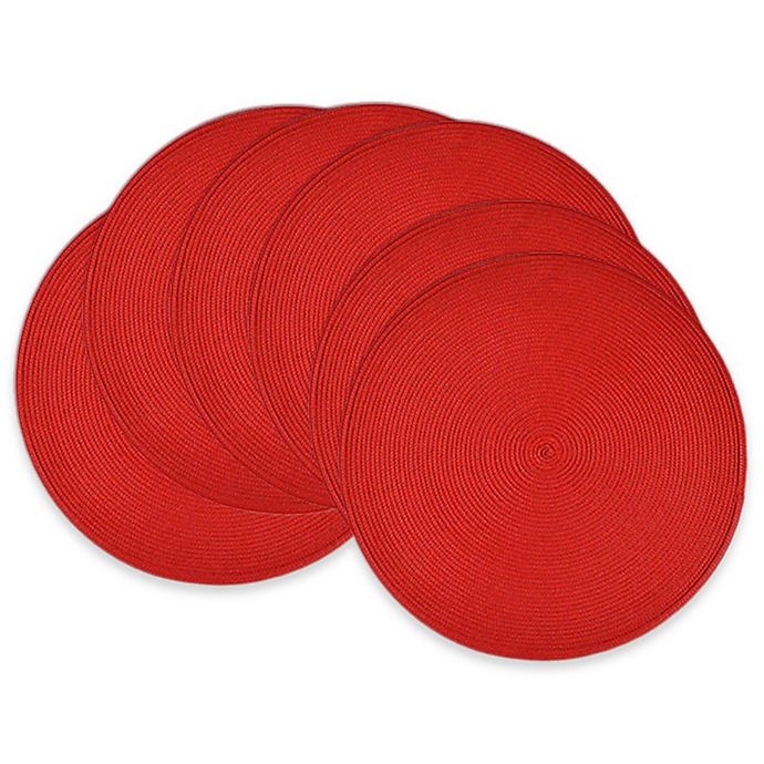 slide 1 of 1, Design Imports Round Woven Indoor/Outdoor Placemats - Red, 6 ct